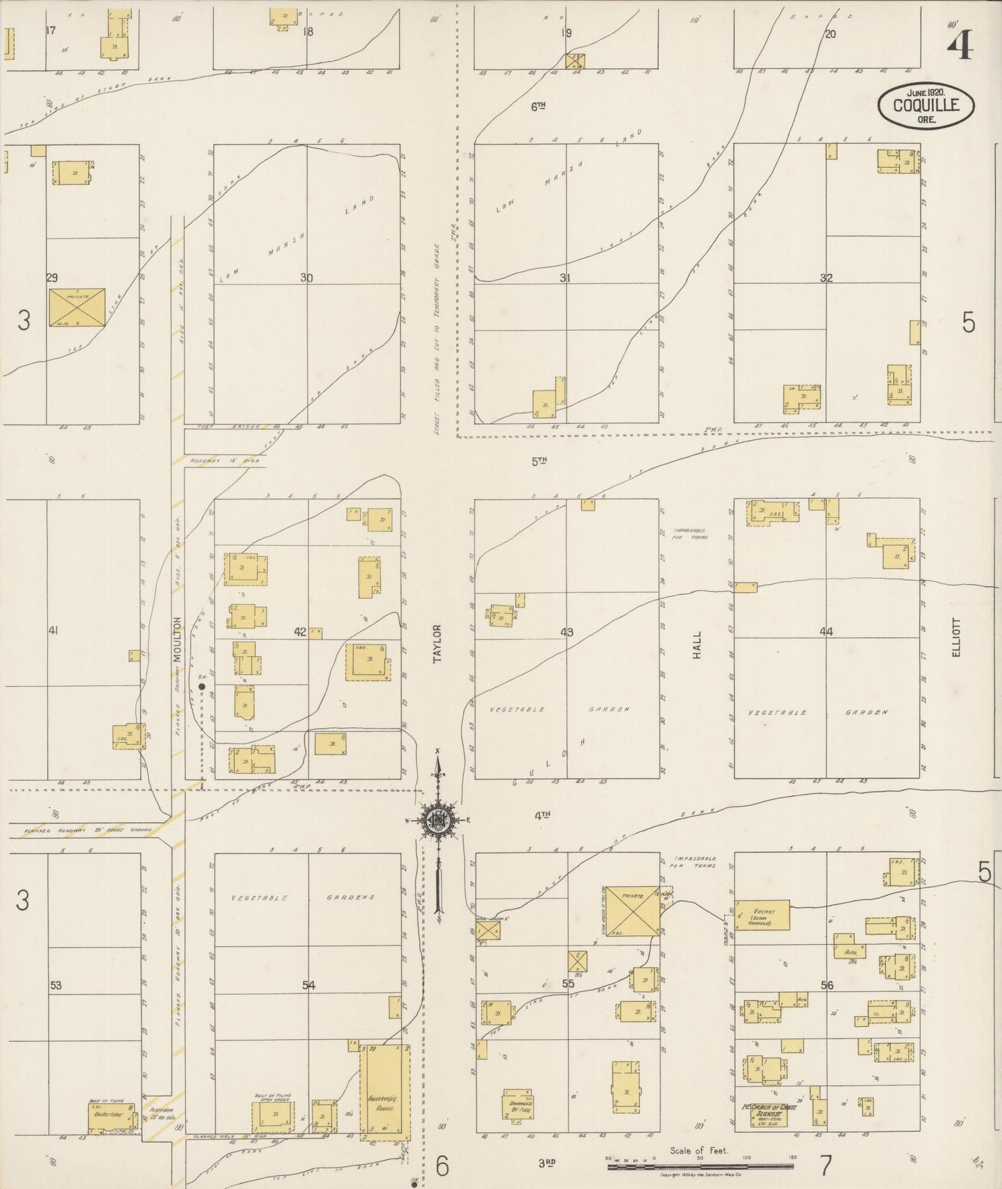 Sanborn Fire Insurance Map from Coquille, Coos County, Oregon (1920), Sheet #0004 - Historic Sanborn Fire Insurance Map Print, vintage old map wall art, antique decor, genealogy gift, Oregon Oregon map