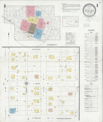 Sanborn Fire Insurance Map from Stigler, Haskell County, Oklahoma (1931), Sheet #0001 - Complete Map Set gallery image, historic Sanborn map, vintage wall art, Oklahoma Oklahoma