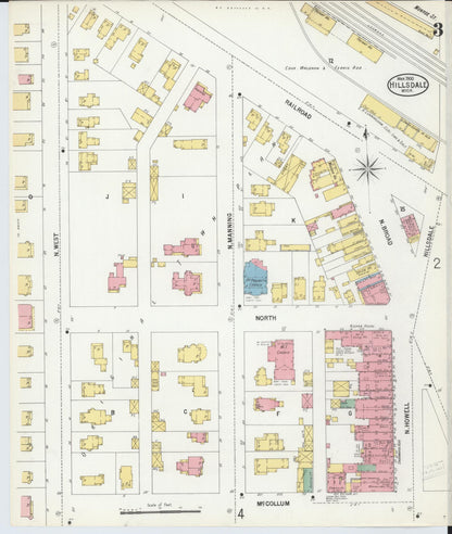 Sanborn Fire Insurance Map from Hillsdale, Hillsdale County, Michigan (1900), Sheet #0003 - Complete Map Set gallery image, historic Sanborn map, vintage wall art, Michigan Michigan