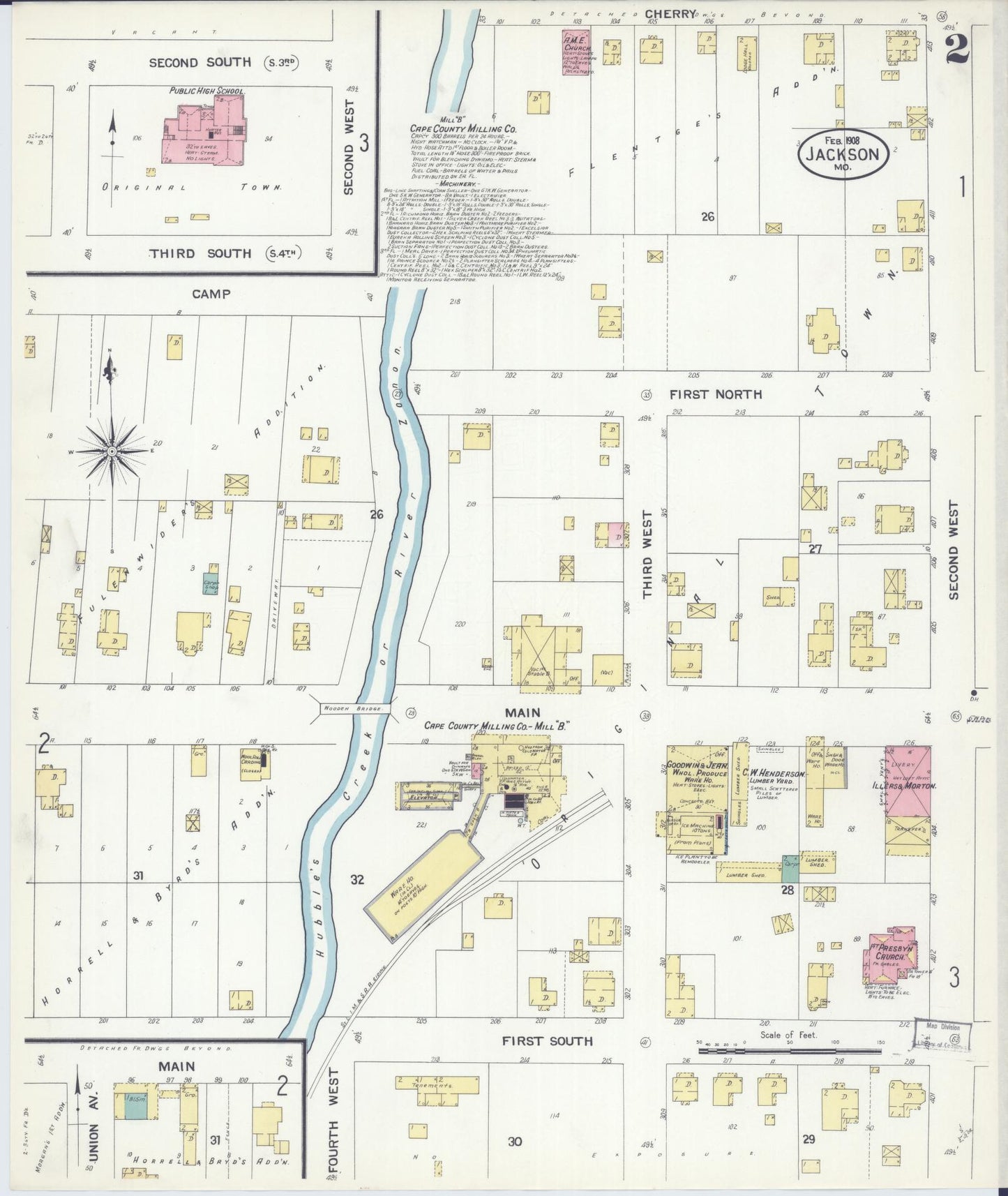 Sanborn Fire Insurance Map from Jackson, Cape Girardeau County, Missouri (1908), Sheet #0002 - Historic Sanborn Fire Insurance Map Print, vintage old map wall art, antique decor, genealogy gift, Missouri Missouri map