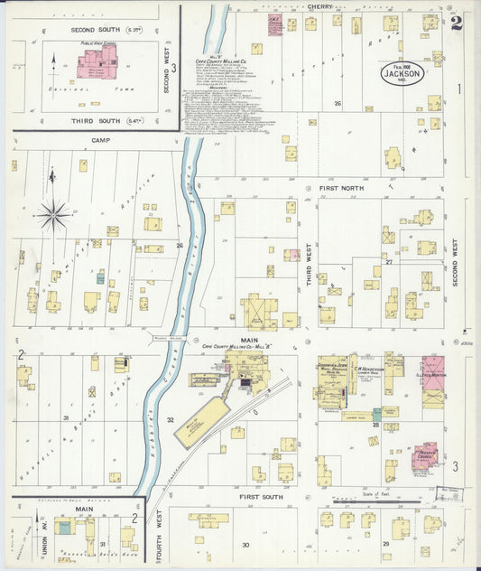 Sanborn Fire Insurance Map from Jackson, Cape Girardeau County, Missouri (1908), Sheet #0002 - Historic Sanborn Fire Insurance Map Print, vintage old map wall art, antique decor, genealogy gift, Missouri Missouri map