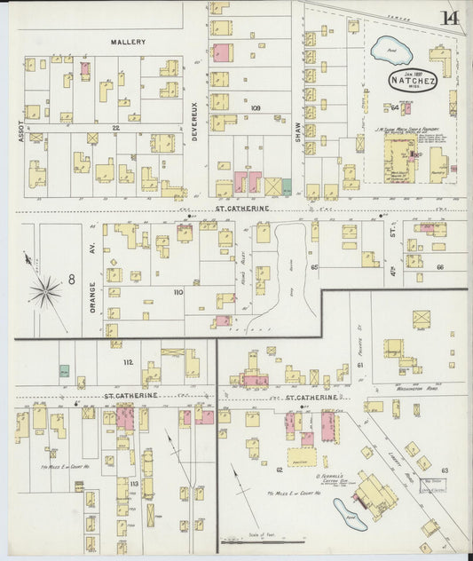 Sanborn Fire Insurance Map from Natchez, Adams County, Mississippi (1897), Sheet #0014 - Historic Sanborn Fire Insurance Map Print, vintage old map wall art, antique decor, genealogy gift, Mississippi Mississippi map