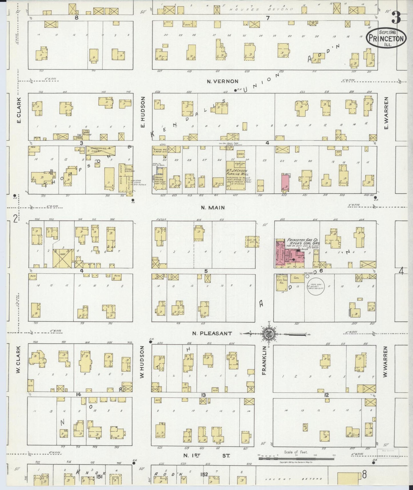 Sanborn Fire Insurance Map from Princeton, Bureau County, Illinois (1918), Sheet #0003 - Complete Map Set gallery image, historic Sanborn map, vintage wall art, Illinois Illinois