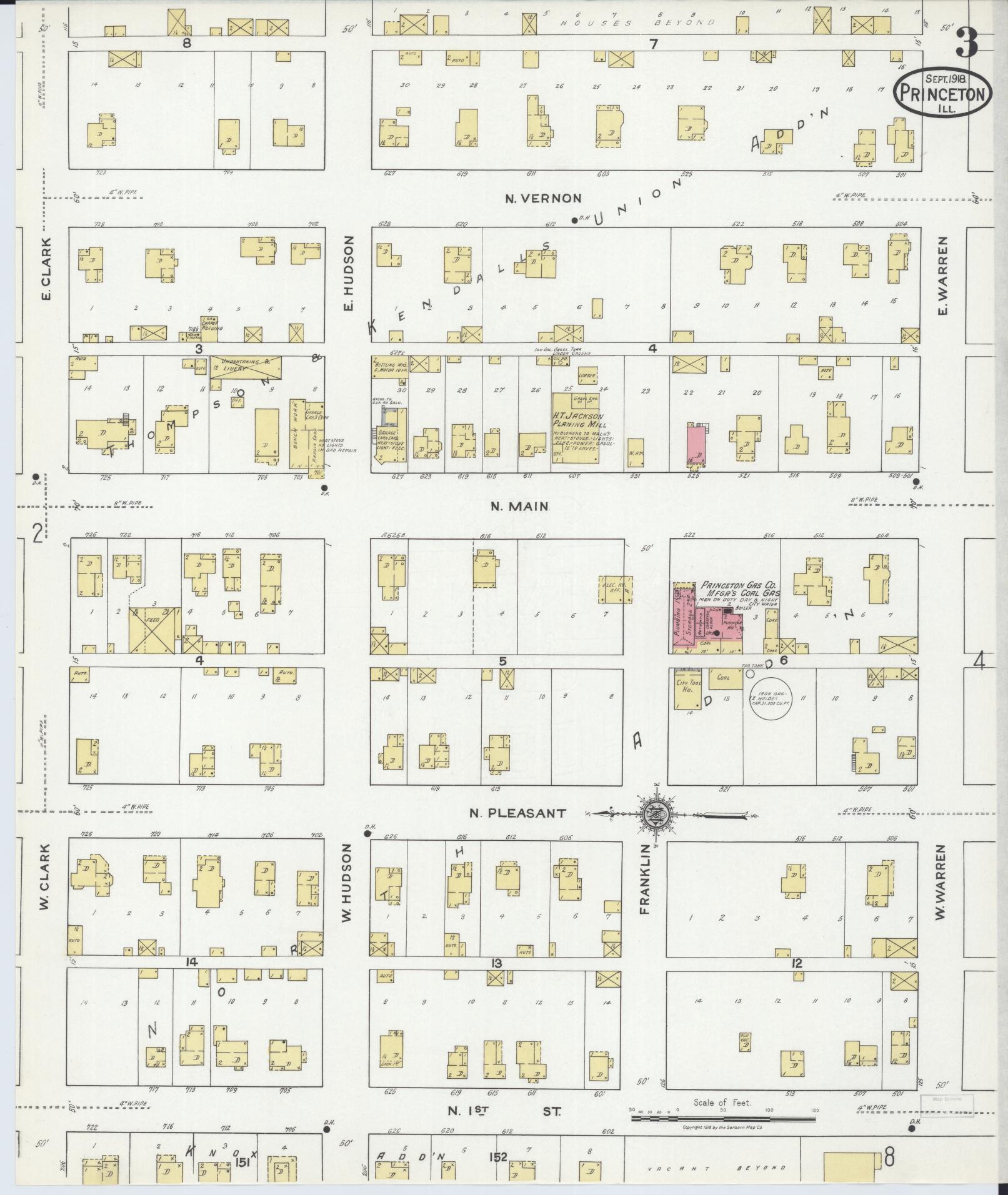 Sanborn Fire Insurance Map from Princeton, Bureau County, Illinois (1918), Sheet #0003 - Complete Map Set gallery image, historic Sanborn map, vintage wall art, Illinois Illinois