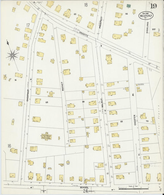 Sanborn Fire Insurance Map from Westerly, Washington County, Rhode Island (1907), Sheet #0019 - Historic Sanborn Fire Insurance Map Print, vintage old map wall art, antique decor, genealogy gift, Rhode Island Rhode Island map