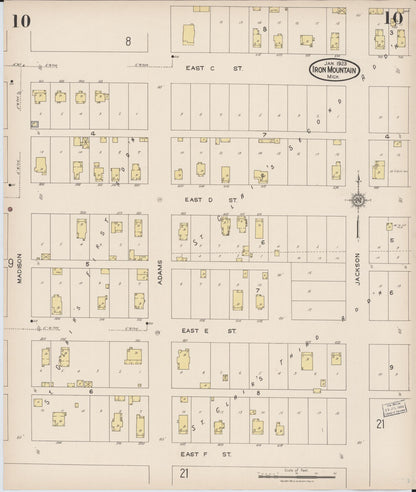 Sanborn Fire Insurance Map from Iron Mountain, Dickinson County, Michigan (1923), Sheet #0010 - Historic Sanborn Fire Insurance Map Print, vintage old map wall art, antique decor, genealogy gift, Michigan Michigan map