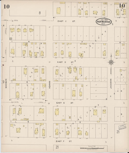 Sanborn Fire Insurance Map from Iron Mountain, Dickinson County, Michigan (1923), Sheet #0010 - Historic Sanborn Fire Insurance Map Print, vintage old map wall art, antique decor, genealogy gift, Michigan Michigan map