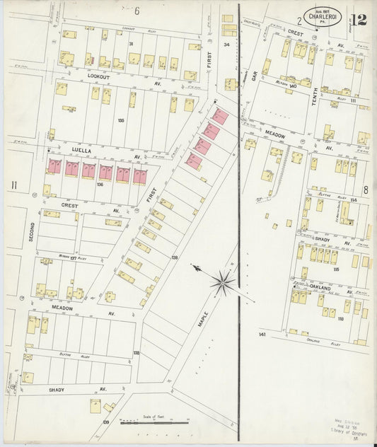 Sanborn Fire Insurance Map from Charleroi, Washington County, Pennsylvania (1907), Sheet #0012 - Historic Sanborn Fire Insurance Map Print, vintage old map wall art, antique decor, genealogy gift, Pennsylvania Pennsylvania map