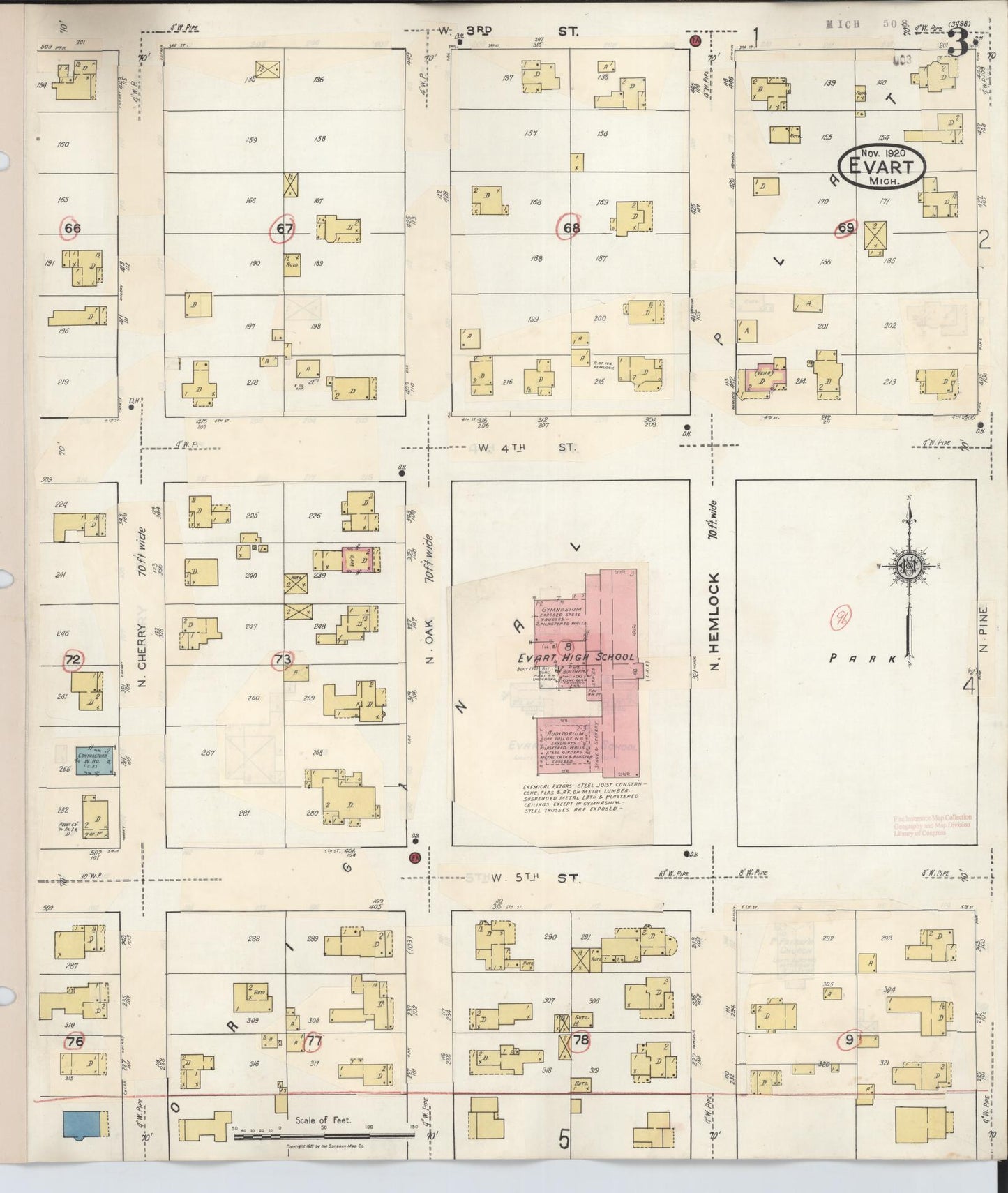Sanborn Fire Insurance Map from Evart, Osceola County, Michigan (1942), Sheet #0003 - Complete Map Set gallery image, historic Sanborn map, vintage wall art, Michigan Michigan