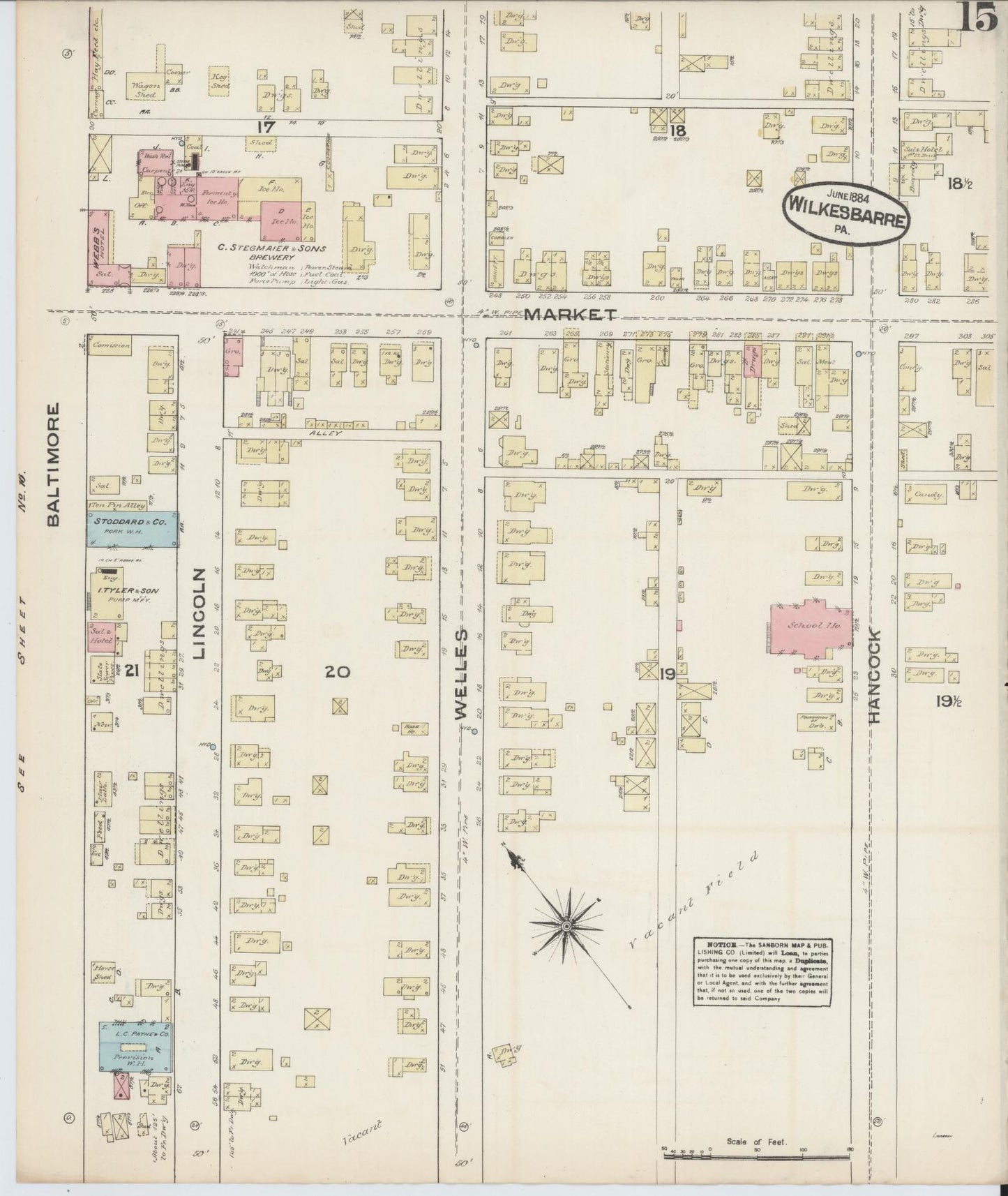 Sanborn Fire Insurance Map from Wilkes Barre, Luzerne County, Pennsylvania (1884), Sheet #0015 - Complete Map Set gallery image, historic Sanborn map, vintage wall art, Pennsylvania Pennsylvania