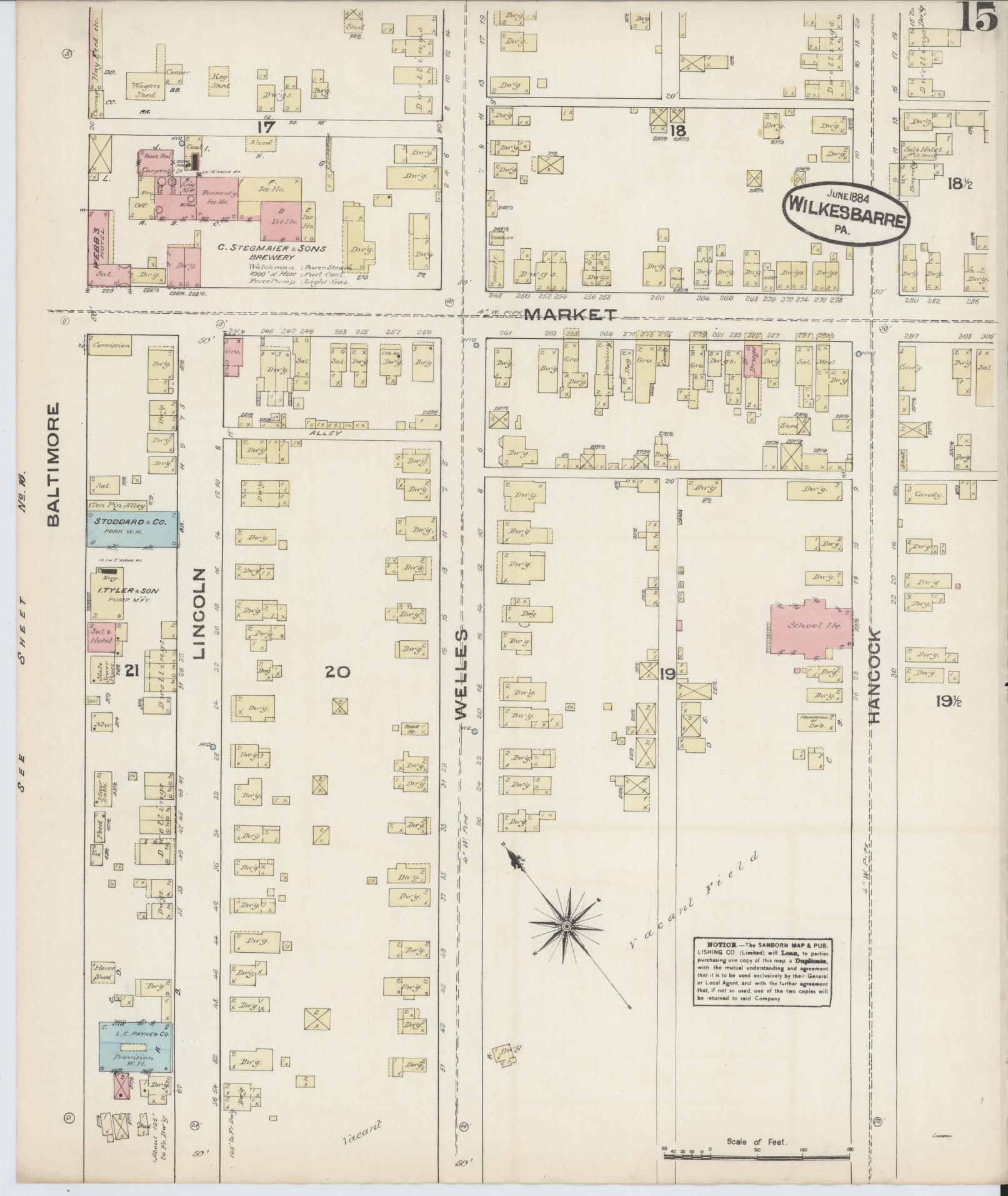 Sanborn Fire Insurance Map from Wilkes Barre, Luzerne County, Pennsylvania (1884), Sheet #0015 - Complete Map Set gallery image, historic Sanborn map, vintage wall art, Pennsylvania Pennsylvania