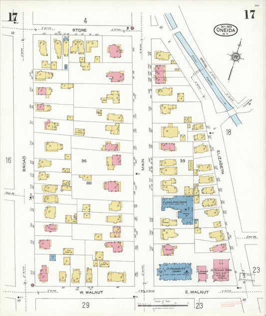 Sanborn Fire Insurance Map from Oneida, Madison County, New York (1923), Sheet #0017 - Historic Sanborn Fire Insurance Map Print, vintage old map wall art, antique decor, genealogy gift, New York New York map