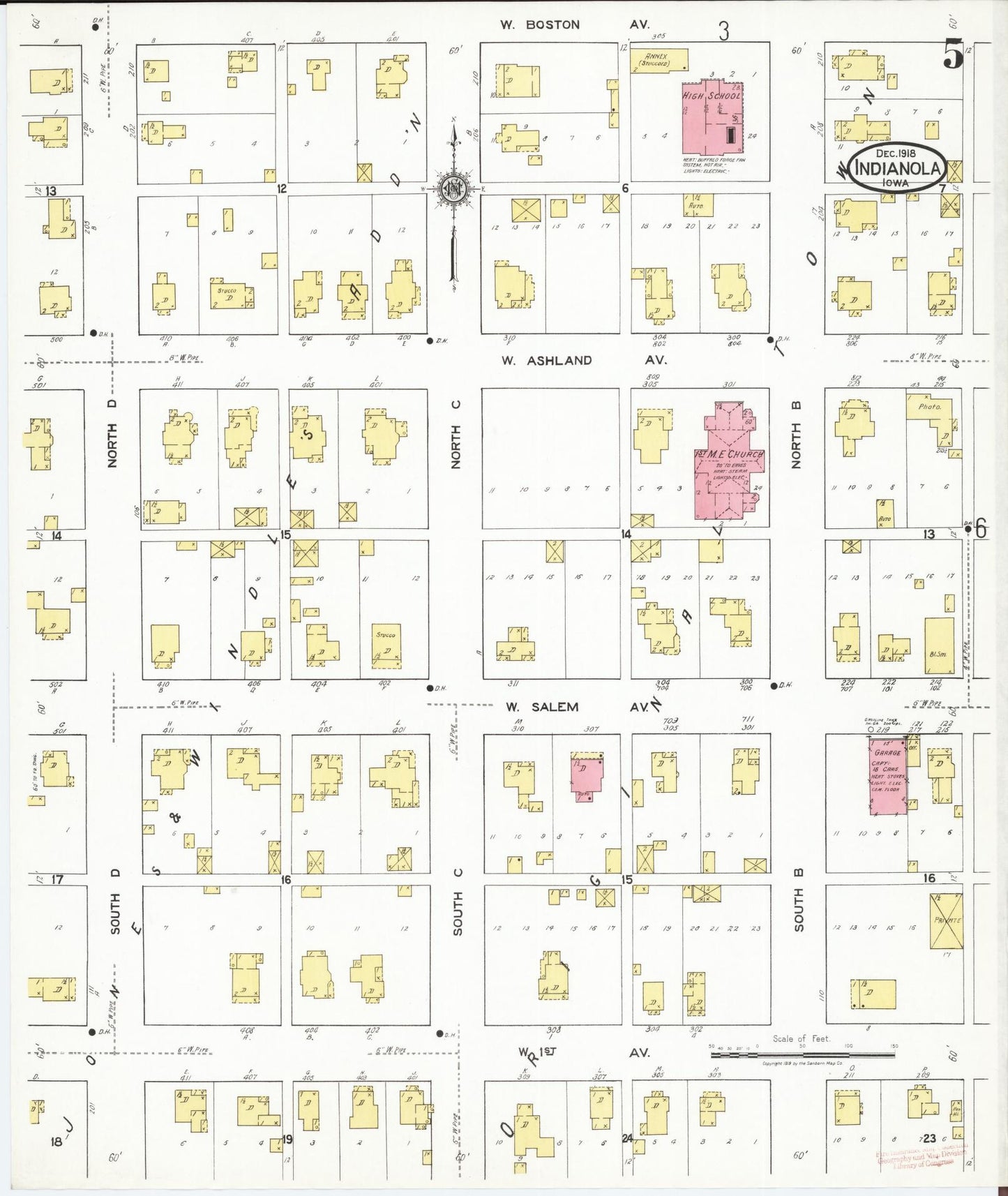 Sanborn Fire Insurance Map from Indianola, Warren County, Iowa (1918), Sheet #0005 - Historic Sanborn Fire Insurance Map Print, vintage old map wall art