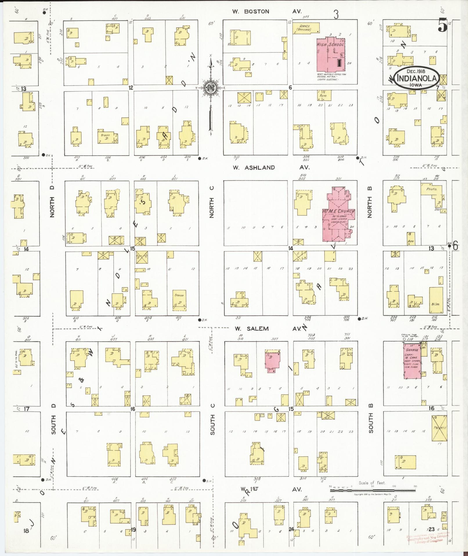 Sanborn Fire Insurance Map from Indianola, Warren County, Iowa (1918), Sheet #0005 - Historic Sanborn Fire Insurance Map Print, vintage old map wall art