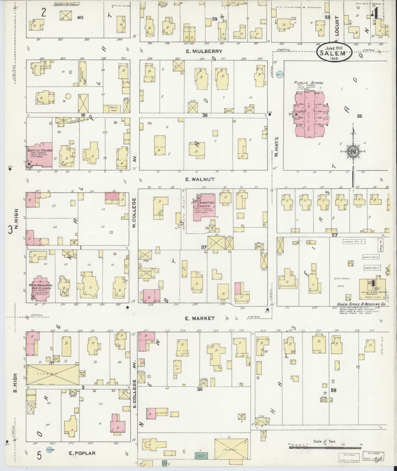 Sanborn Fire Insurance Map from Salem, Washington County, Indiana (1910), Sheet #0004 - Complete Map Set gallery image, historic Sanborn map, vintage wall art, Indiana Indiana