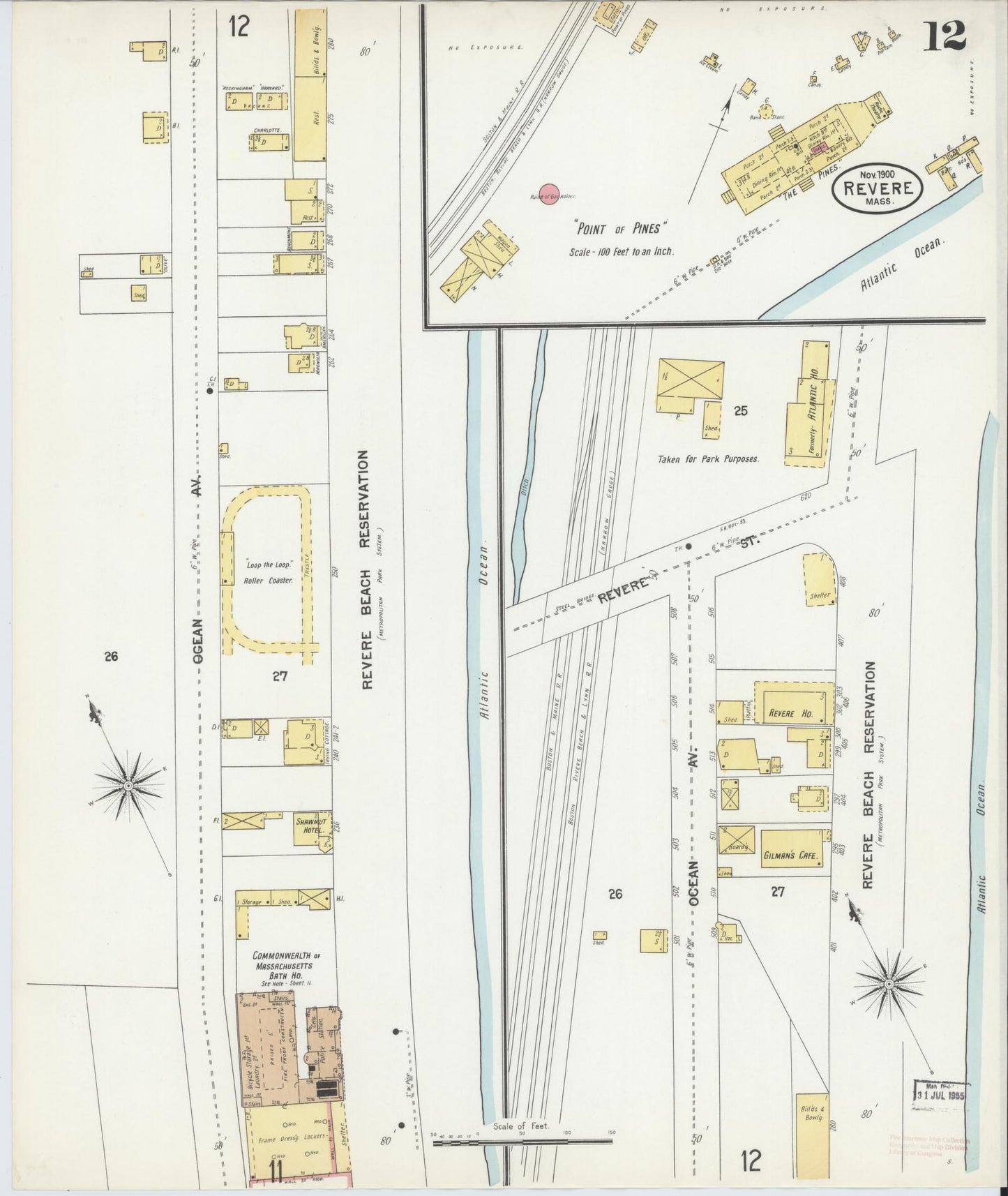 Sanborn Fire Insurance Map from Revere, Suffolk County, Massachusetts (1900), Sheet #0012 - Historic Sanborn Fire Insurance Map Print, vintage old map wall art, antique decor, genealogy gift, Massachusetts Massachusetts map