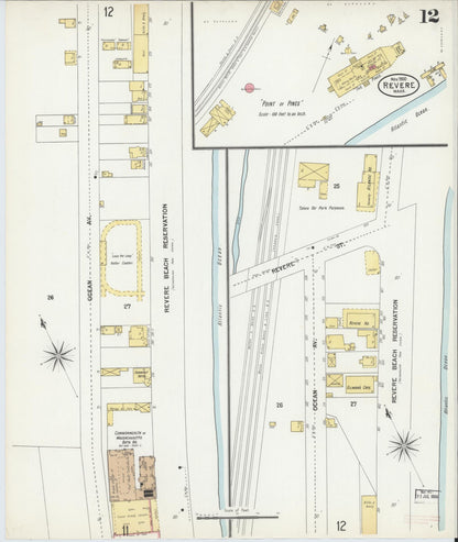 Sanborn Fire Insurance Map from Revere, Suffolk County, Massachusetts (1900), Sheet #0012 - Historic Sanborn Fire Insurance Map Print, vintage old map wall art, antique decor, genealogy gift, Massachusetts Massachusetts map