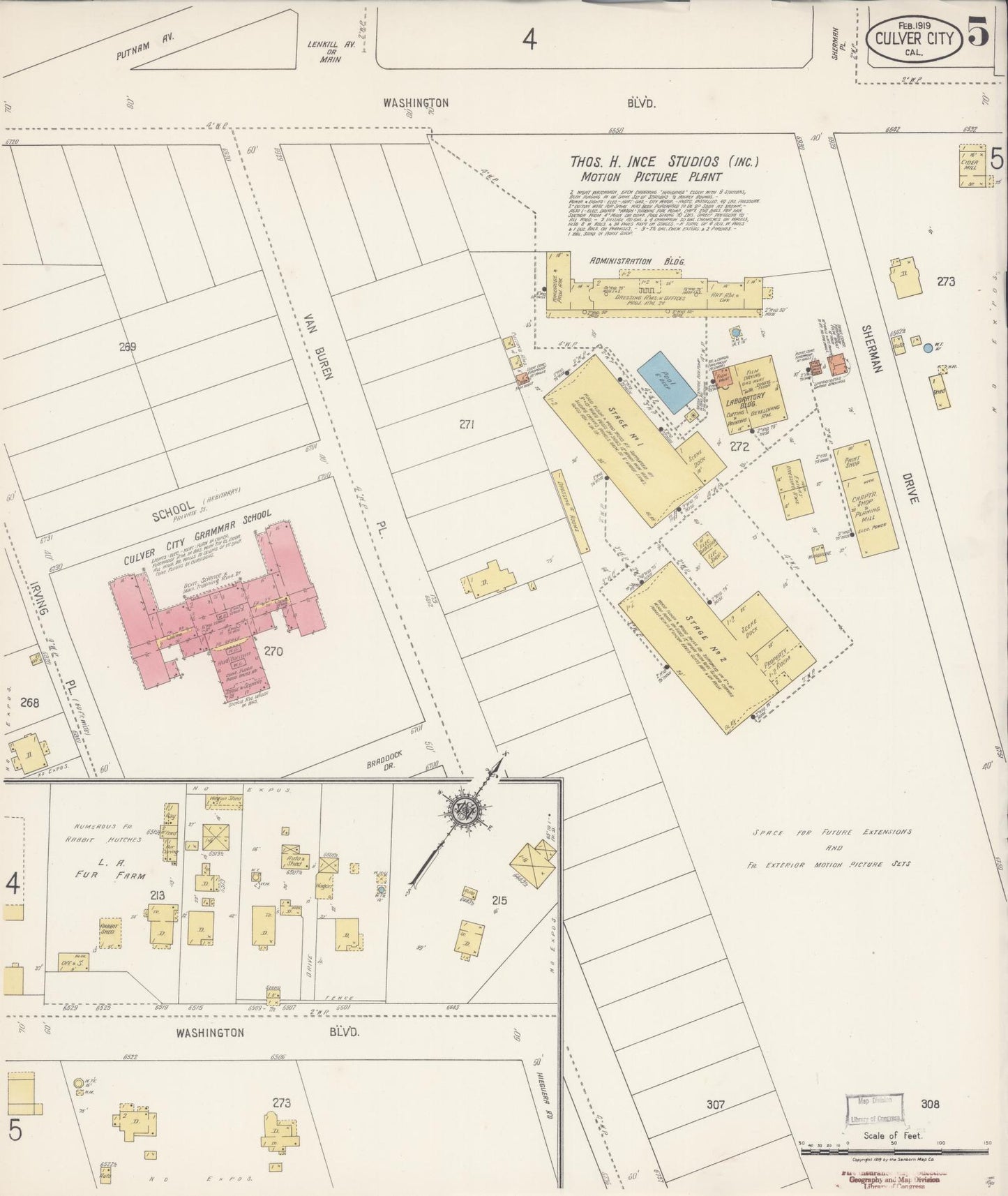 Sanborn Fire Insurance Map from Culver City, Los Angeles County, California (1919), Sheet #0005 - Historic Sanborn Fire Insurance Map Print, vintage old map wall art, antique decor, genealogy gift, California California map