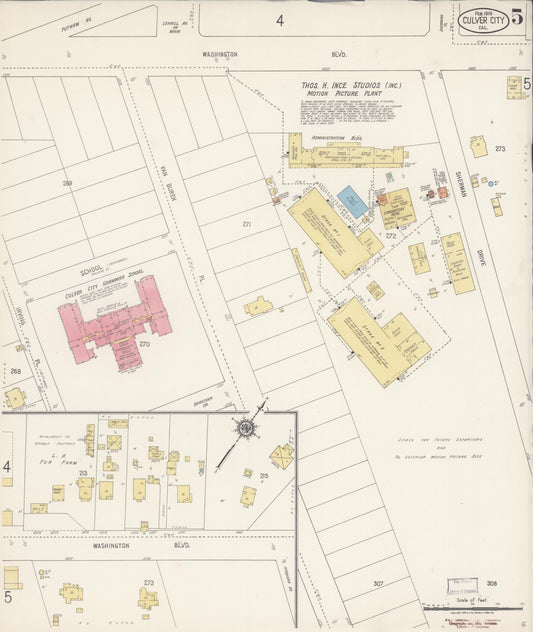 Sanborn Fire Insurance Map from Culver City, Los Angeles County, California (1919), Sheet #0005 - Historic Sanborn Fire Insurance Map Print, vintage old map wall art, antique decor, genealogy gift, California California map