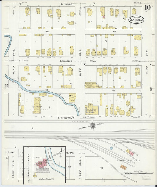 Sanborn Fire Insurance Map from Centralia, Marion, Clinton, Jefferson, and Washington Counties, Illinois (1916), Sheet #0010 - Historic Sanborn Fire Insurance Map Print, vintage old map wall art, antique decor, genealogy gift, Illinois Illinois map