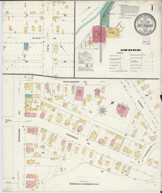 Sanborn Fire Insurance Map from East Dubuque, Jo Daviess County, Illinois (1908), Sheet #0001 - Historic Sanborn Fire Insurance Map Print, vintage old map wall art, antique decor, genealogy gift, Illinois Illinois map