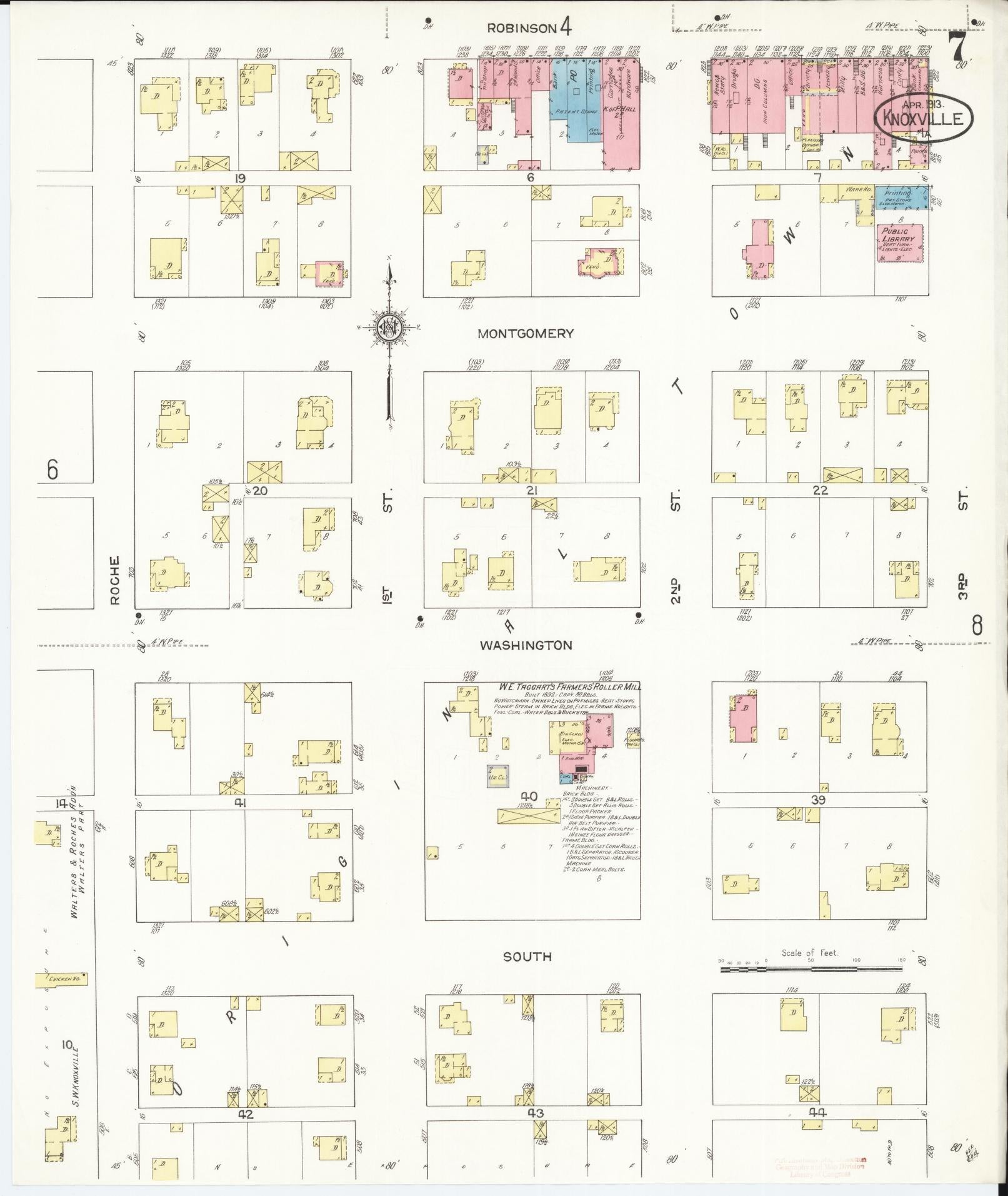 Sanborn Fire Insurance Map from Knoxville, Marion County, Iowa (1913), Sheet #0007 - Historic Sanborn Fire Insurance Map Print, vintage old map wall art