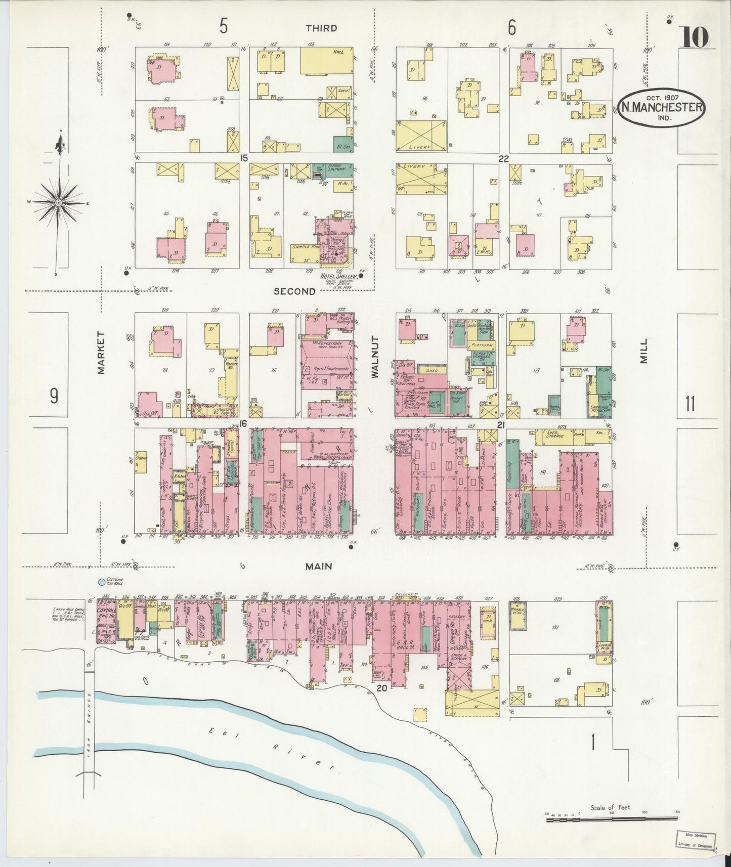 Sanborn Fire Insurance Map from North Manchester, Wabash County, Indiana (1907), Sheet #0010 - Historic Sanborn Fire Insurance Map Print, vintage old map wall art, antique decor, genealogy gift, Indiana Indiana map