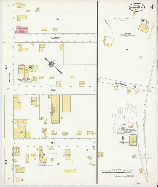 Sanborn Fire Insurance Map from Spring Hope, Nash County, North Carolina (1911), Sheet #0004 - Historic Sanborn Fire Insurance Map Print, vintage old map wall art, antique decor, genealogy gift, North Carolina North Carolina map