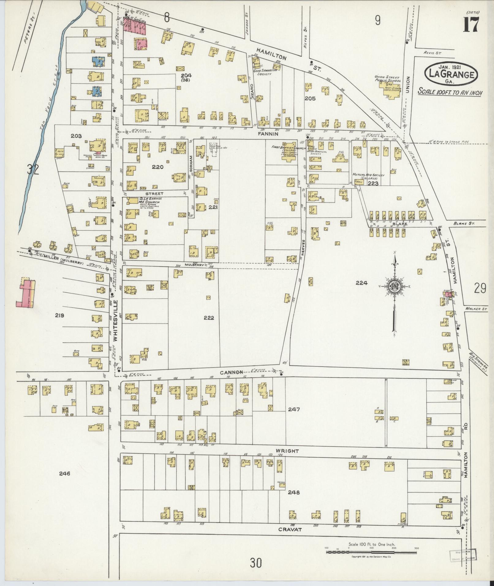 Sanborn Fire Insurance Map from La Grange, Troup County, Georgia (1921), Sheet #0017 - Complete Map Set gallery image, historic Sanborn map, vintage wall art, Georgia Georgia