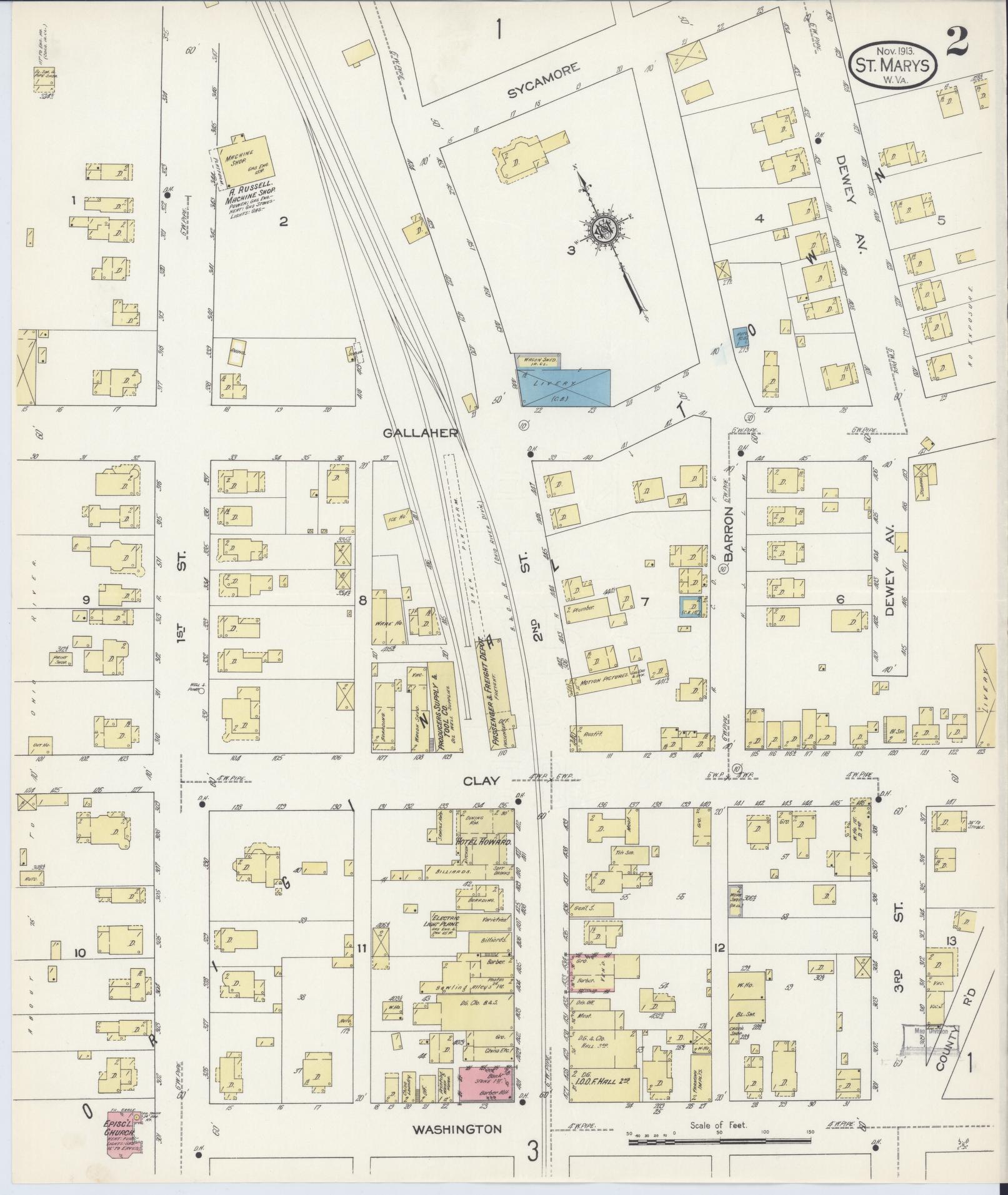 Sanborn Fire Insurance Map from Saint Marys, Pleasant County, West Virginia (1913), Sheet #0002 - Historic Sanborn Fire Insurance Map Print, vintage old map wall art, antique decor, genealogy gift, West Virginia West Virginia map