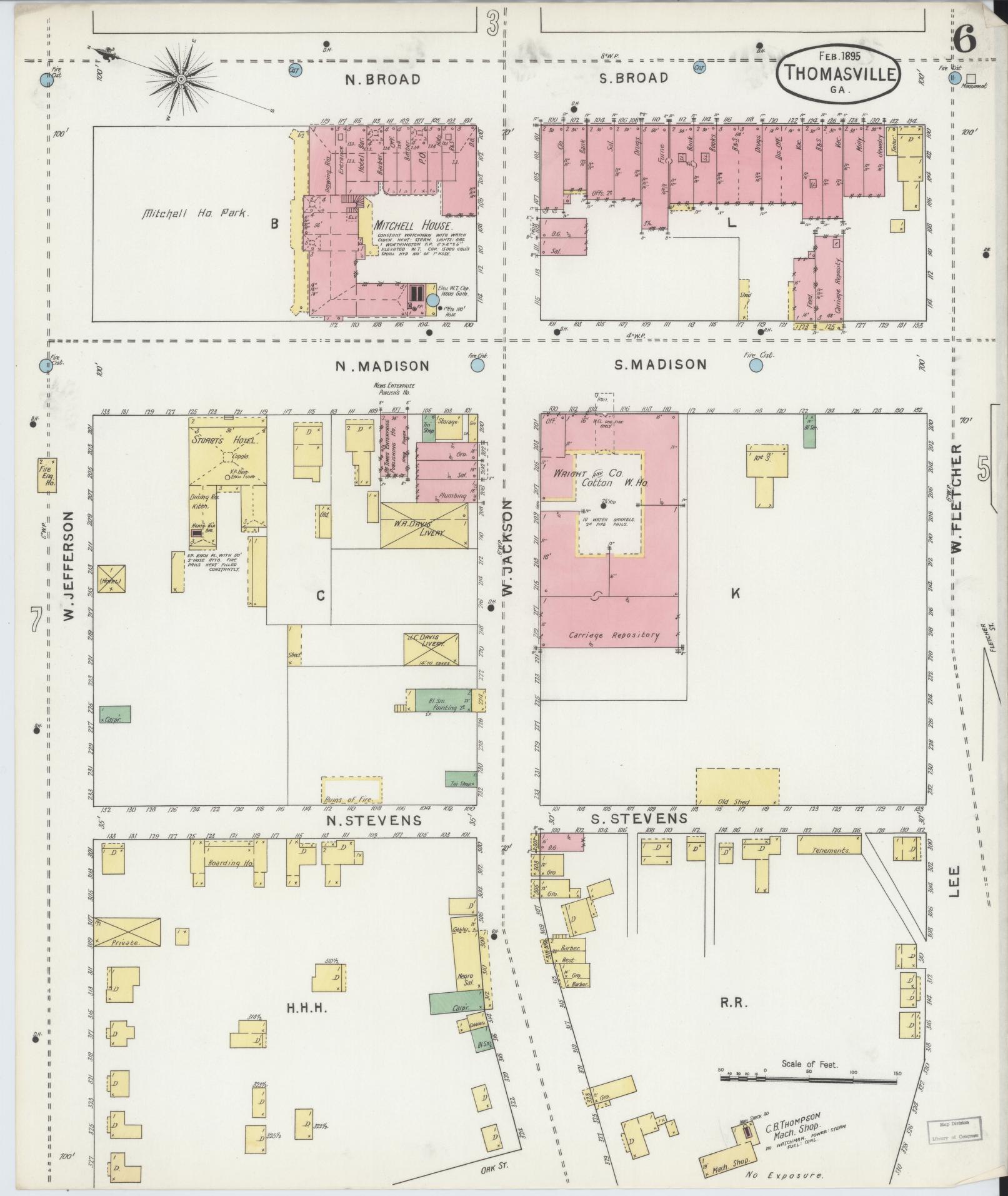 Sanborn Fire Insurance Map from Thomasville, Thomas County, Georgia (1895), Sheet #0006 - Complete Map Set gallery image, historic Sanborn map, vintage wall art, Georgia Georgia