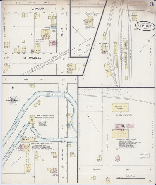 Sanborn Fire Insurance Map from Plymouth, Sheboygan County, Wisconsin (1887), Sheet #0003 - Historic Sanborn Fire Insurance Map Print, vintage old map wall art, antique decor, genealogy gift, Wisconsin Wisconsin map