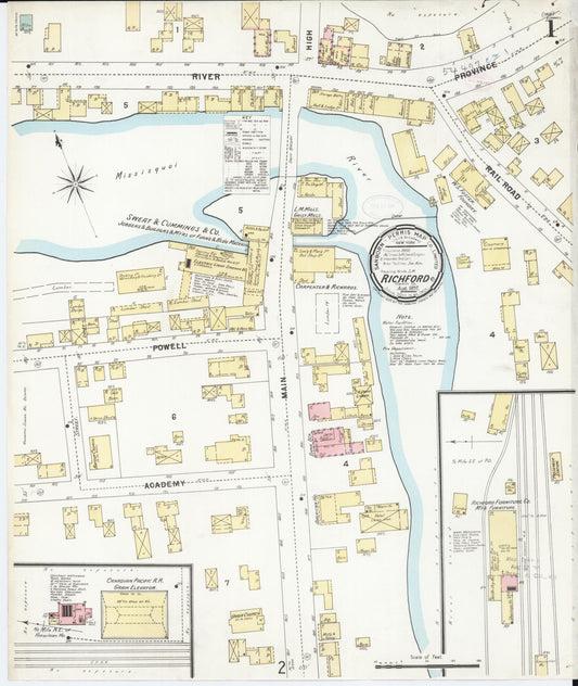 Sanborn Fire Insurance Map from Richford, Franklin County, Vermont (1897), Sheet #0001 - Historic Sanborn Fire Insurance Map Print, vintage old map wall art, antique decor, genealogy gift, Vermont Vermont map