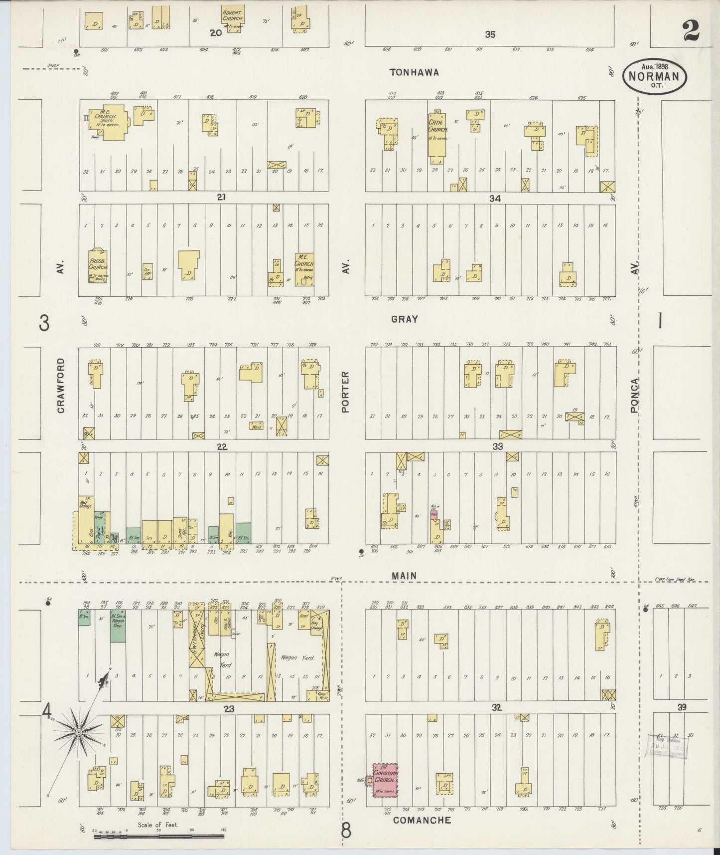 Sanborn Fire Insurance Map from Norman, Cleveland County, Oklahoma (1898), Sheet #0002 - Complete Map Set gallery image, historic Sanborn map, vintage wall art, Oklahoma Oklahoma