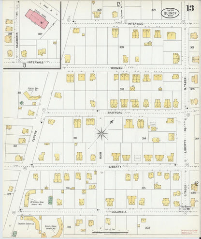 Sanborn Fire Insurance Map from Quincy, Norfolk County, Massachusetts (1901), Sheet #0013 - Historic Sanborn Fire Insurance Map Print, vintage old map wall art, antique decor, genealogy gift, Massachusetts Massachusetts map