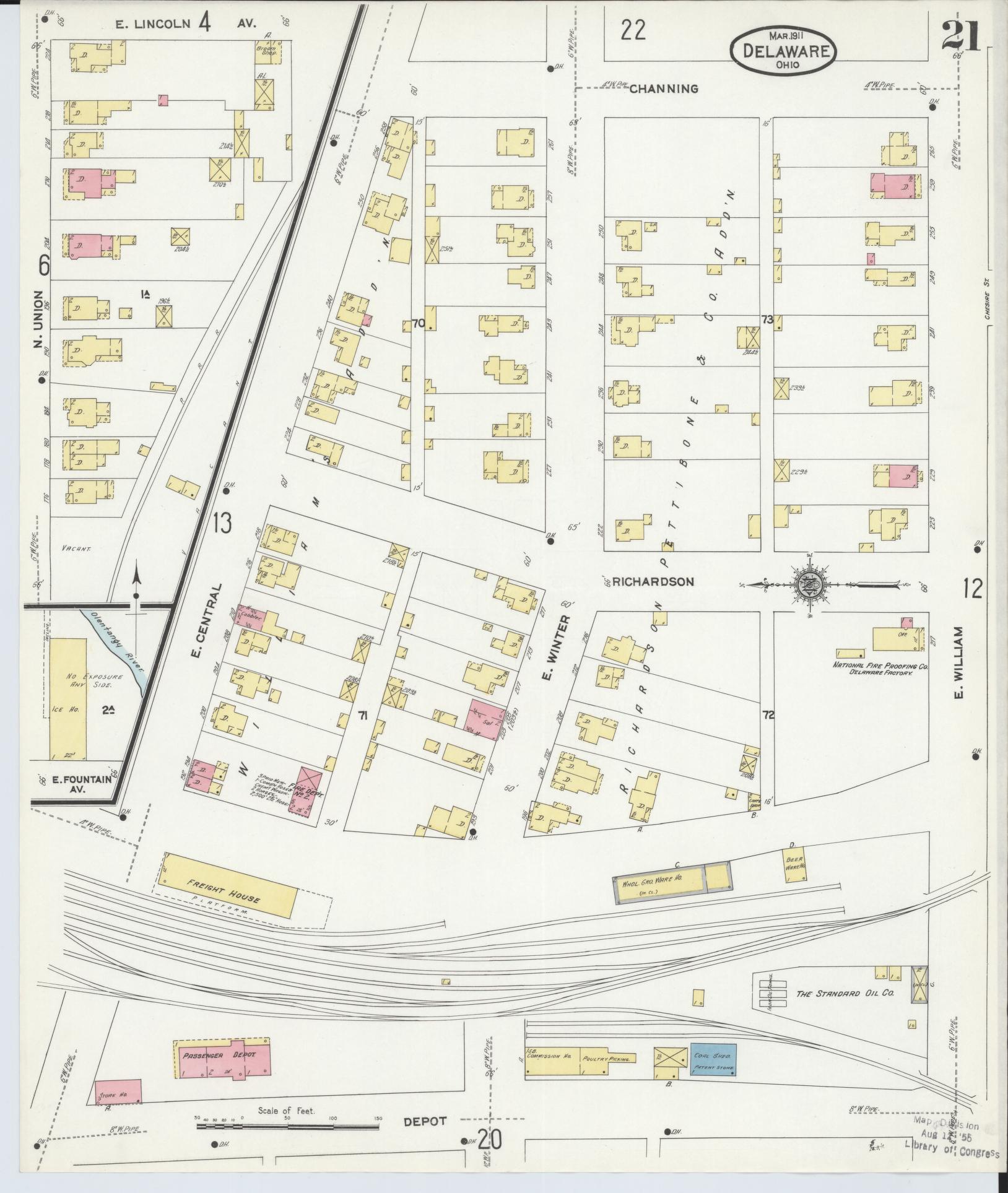 Sanborn Fire Insurance Map from Delaware, Delaware County, Ohio (1911), Sheet #0021 - Historic Sanborn Fire Insurance Map Print, vintage old map wall art, antique decor, genealogy gift, Sanborn Fire Insurance Map from Delaware Delaware map