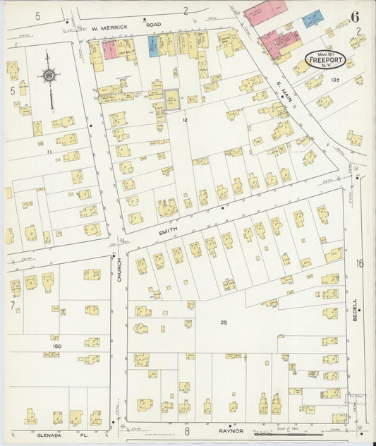 Sanborn Fire Insurance Map from Freeport, Nassau County, New York (1917), Sheet #0006 - Historic Sanborn Fire Insurance Map Print, vintage old map wall art, antique decor, genealogy gift, New York New York map