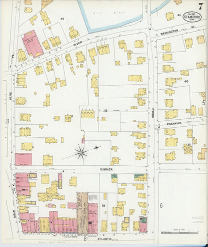 Sanborn Fire Insurance Map from Stamford, Fairfield County, Connecticut (1901), Sheet #0007 - Complete Map Set gallery image, historic Sanborn map, vintage wall art, Connecticut Connecticut