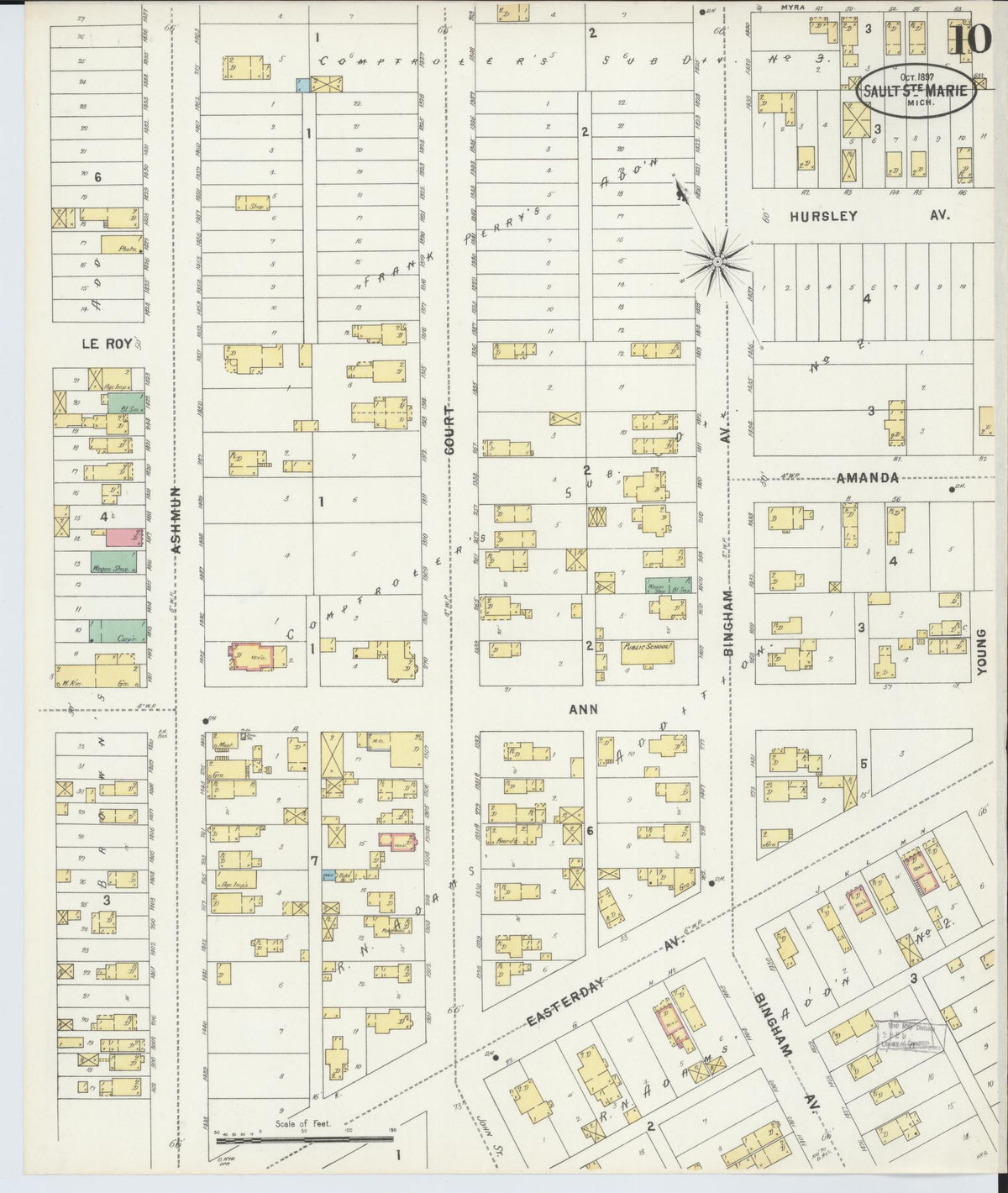 Sanborn Fire Insurance Map from Sault Sainte Marie, Chippewa County, Michigan (1897), Sheet #0010 - Historic Sanborn Fire Insurance Map Print, vintage old map wall art, antique decor, genealogy gift, Michigan Michigan map
