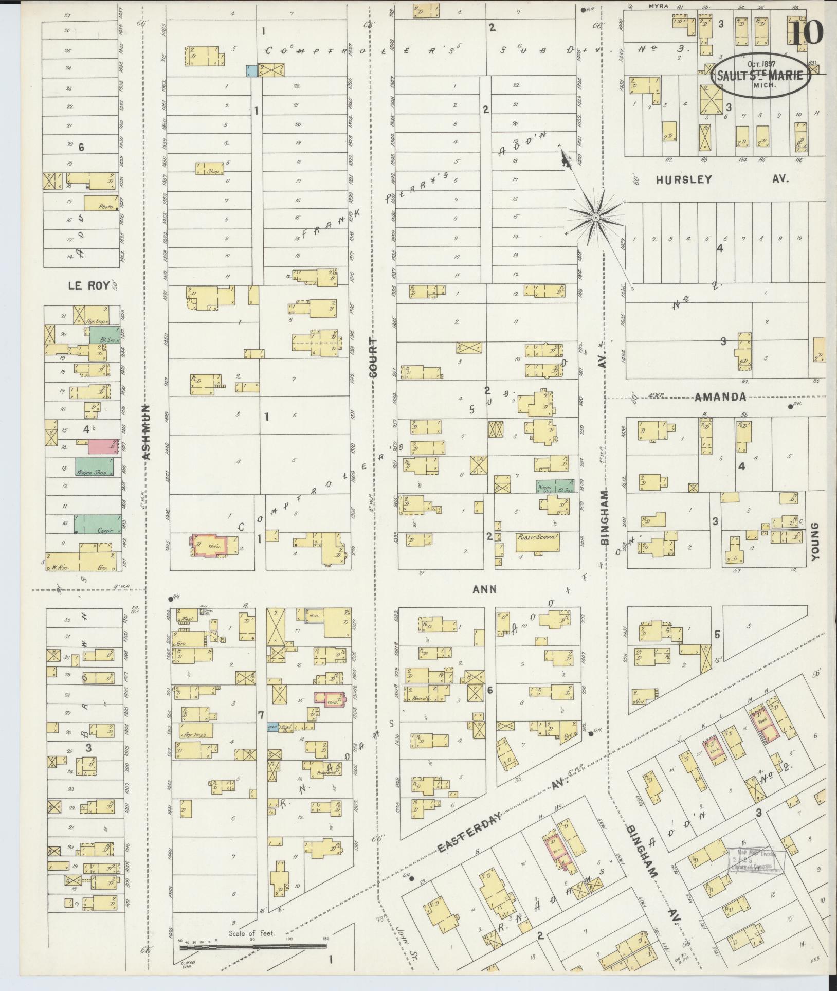 Sanborn Fire Insurance Map from Sault Sainte Marie, Chippewa County, Michigan (1897), Sheet #0010 - Historic Sanborn Fire Insurance Map Print, vintage old map wall art, antique decor, genealogy gift, Michigan Michigan map