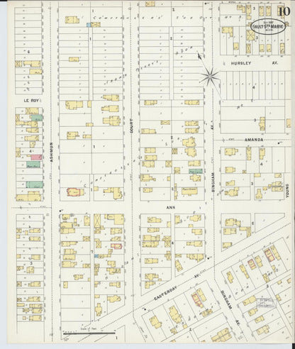 Sanborn Fire Insurance Map from Sault Sainte Marie, Chippewa County, Michigan (1897), Sheet #0010 - Historic Sanborn Fire Insurance Map Print, vintage old map wall art, antique decor, genealogy gift, Michigan Michigan map