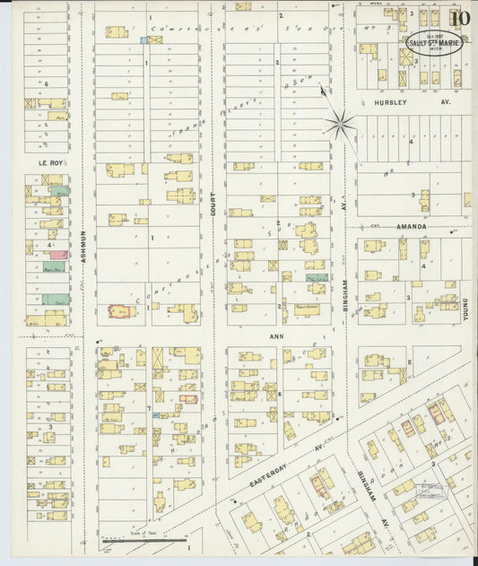 Sanborn Fire Insurance Map from Sault Sainte Marie, Chippewa County, Michigan (1897), Sheet #0010 - Historic Sanborn Fire Insurance Map Print, vintage old map wall art, antique decor, genealogy gift, Michigan Michigan map