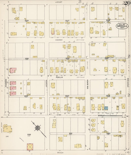 Sanborn Fire Insurance Map from Missoula, Missoula County, Montana (1912), Sheet #0020 - Historic Sanborn Fire Insurance Map Print, vintage old map wall art, antique decor, genealogy gift, Montana Montana map