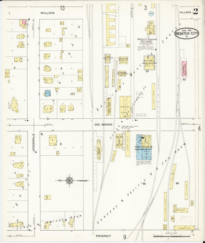 Sanborn Fire Insurance Map from Webster City, Hamilton County, Iowa (1915), Sheet #0002 - Historic Sanborn Fire Insurance Map Print, vintage old map wall art
