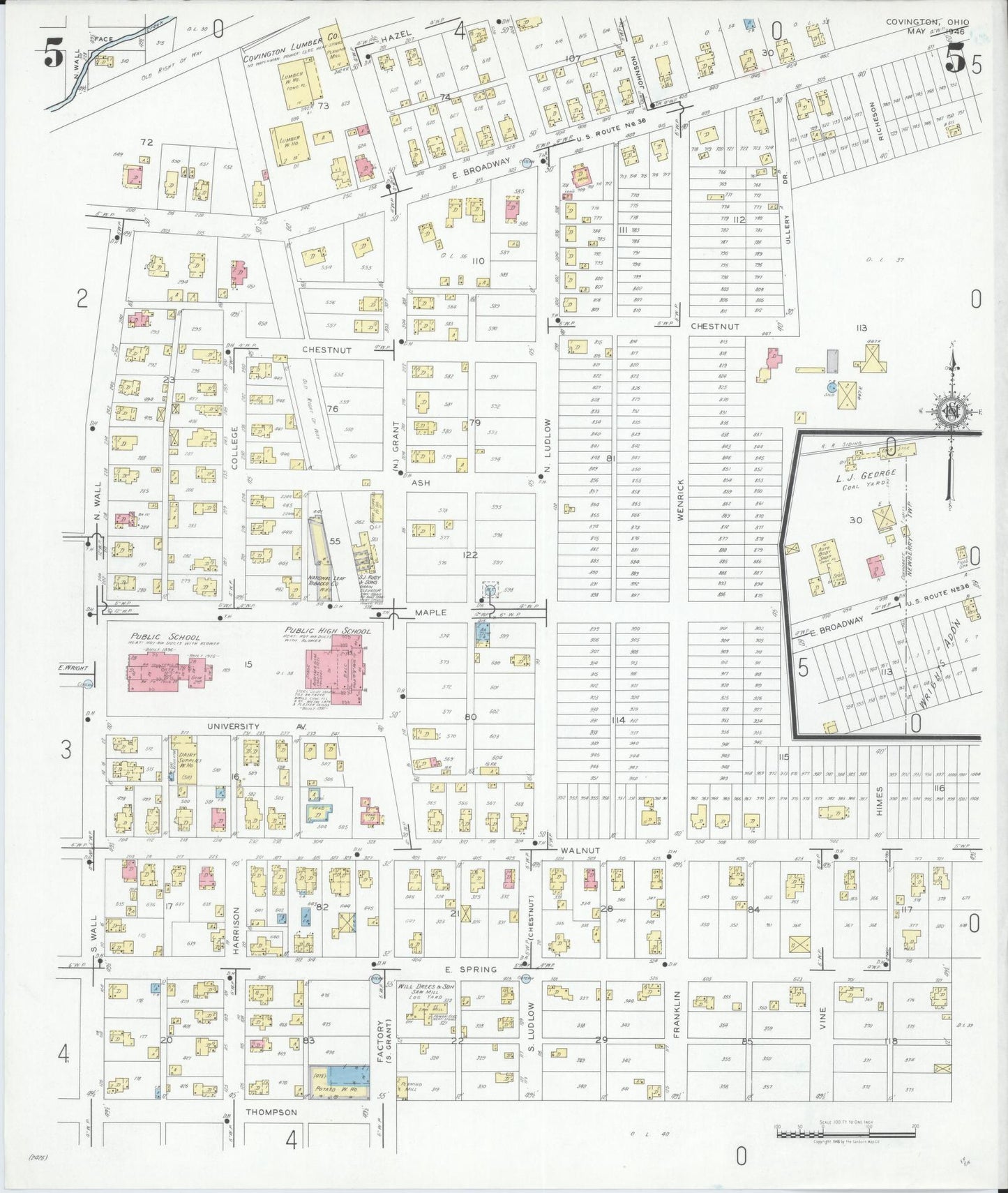 Sanborn Fire Insurance Map from Covington, Miami County, Ohio (1946), Sheet #0005 - Historic Sanborn Fire Insurance Map Print, vintage old map wall art, antique decor, genealogy gift, Ohio Ohio map