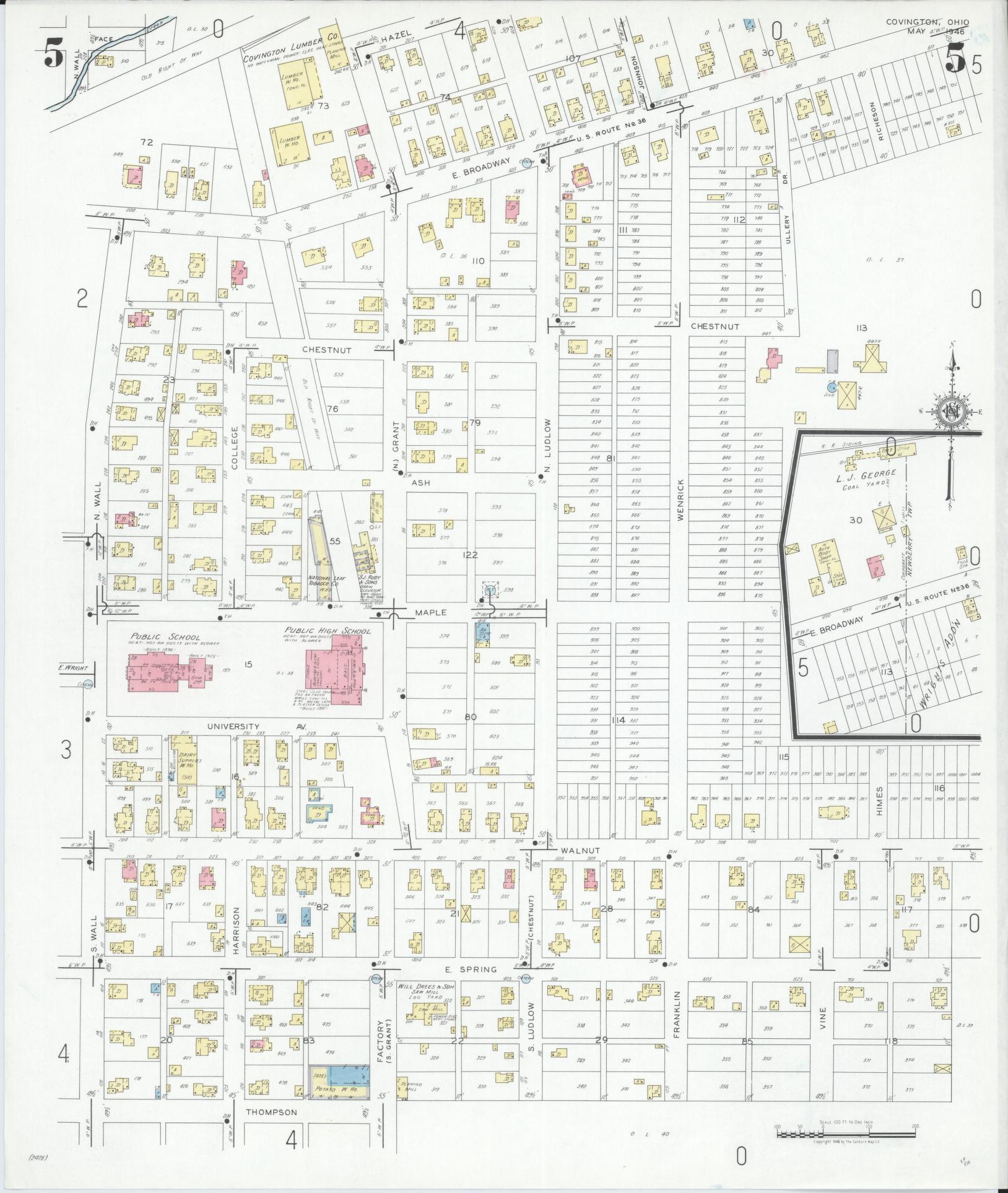 Sanborn Fire Insurance Map from Covington, Miami County, Ohio (1946), Sheet #0005 - Historic Sanborn Fire Insurance Map Print, vintage old map wall art, antique decor, genealogy gift, Ohio Ohio map
