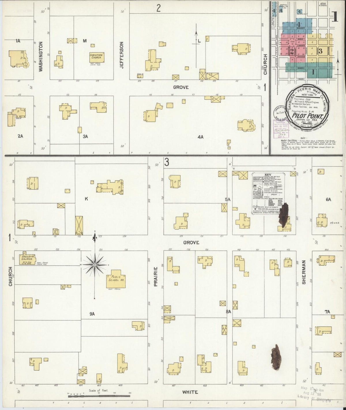 Sanborn Fire Insurance Map from Pilot Point, Denton County, Texas (1901), Sheet #0001 - Complete Map Set gallery image, historic Sanborn map, vintage wall art, Texas Texas