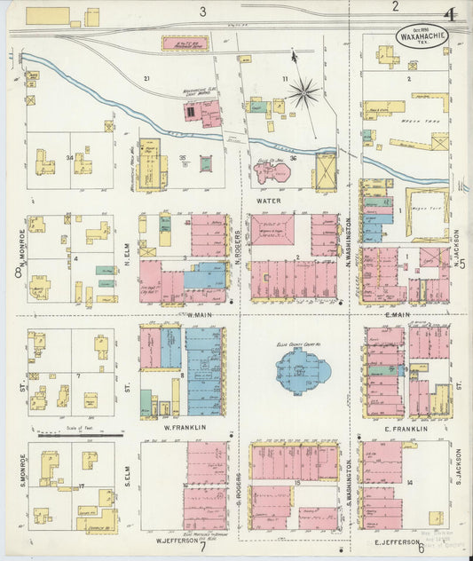 Sanborn Fire Insurance Map from Waxahachie, Ellis County, Texas (1898), Sheet #0004 - Historic Sanborn Fire Insurance Map Print, vintage old map wall art, antique decor, genealogy gift, Texas Texas map
