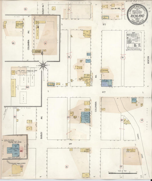 Sanborn Fire Insurance Map from Richland, Benton County, Washington (1928), Sheet #0001 - Historic Sanborn Fire Insurance Map Print, vintage old map wall art, antique decor, genealogy gift, Washington Washington map
