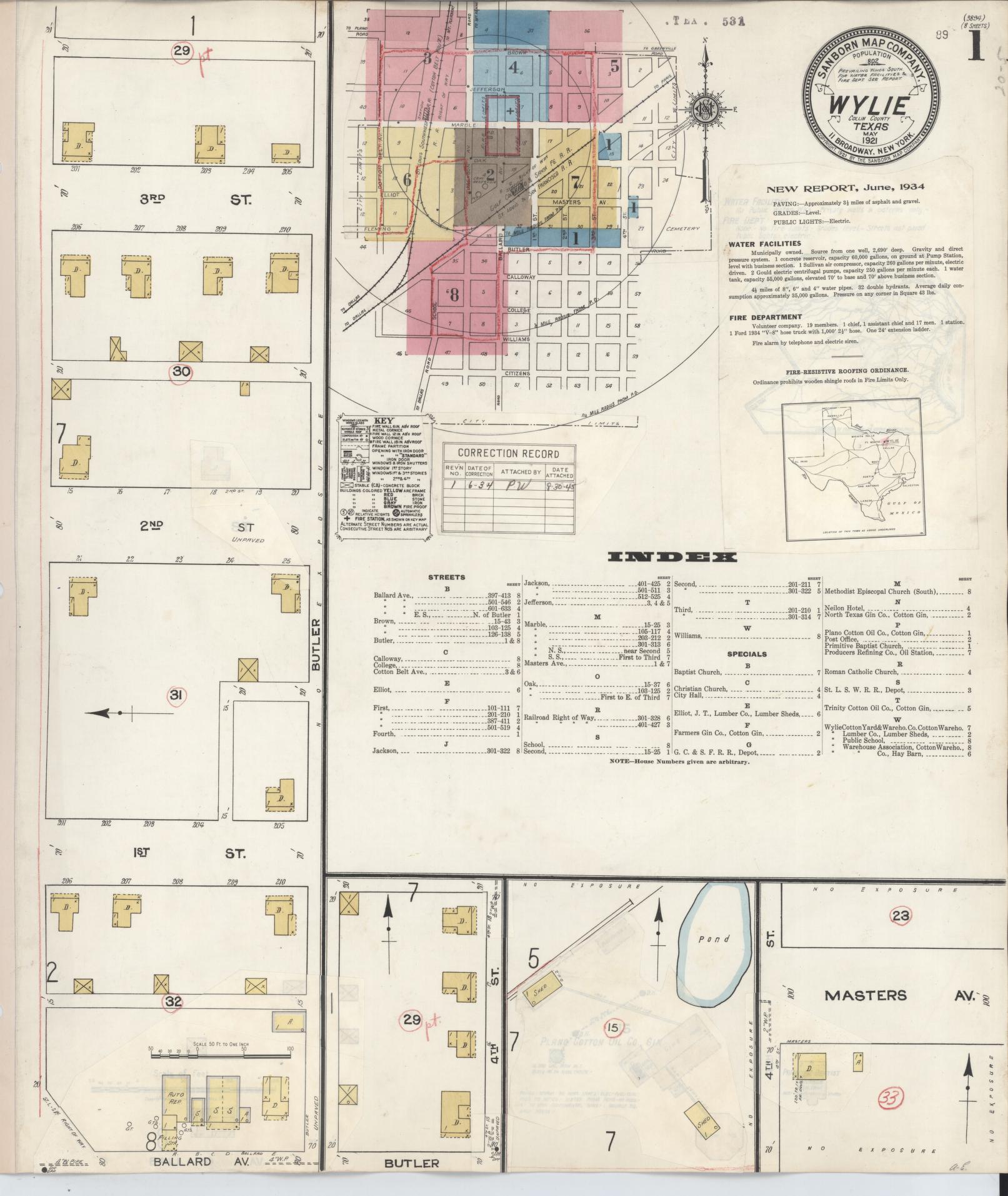 Sanborn Fire Insurance Map from Wylie, Collin County, Texas (1934), Sheet #0001 - Historic Sanborn Fire Insurance Map Print, vintage old map wall art, antique decor, genealogy gift, Texas Texas map